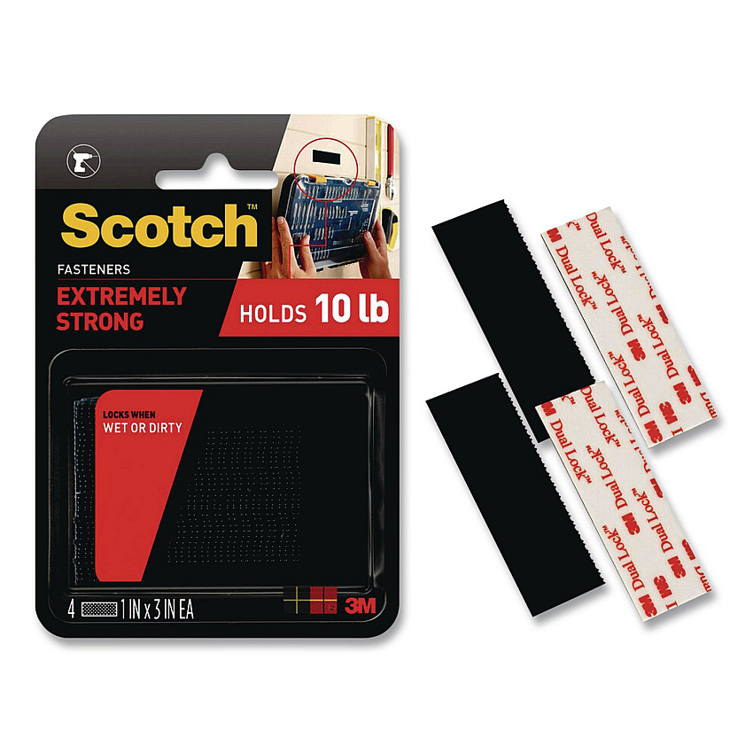 Scotch Extreme Fasteners, 1" x 3", Black, 2 Sets of Strips/Pack (RF6731)