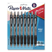 Paper Mate Profile Ballpoint Pen, Retractable, Bold 1.4 mm, Black Ink, Smoke/Black Barrel, 8/Pack (1960667)