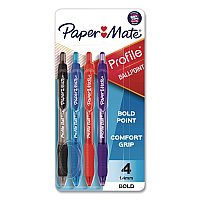 Paper Mate Profile Ballpoint Pen, Retractable, Bold 1.4 mm, Assorted Ink and Barrel Colors, 4/Pack (196066389473)