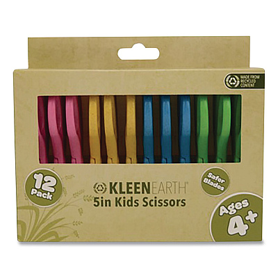 Westcott KleenEarth Rice Husk Kids Scissors, Blunt Tip, 5" Long, Straight Assorted Color Handles, 12/Pack (00850)