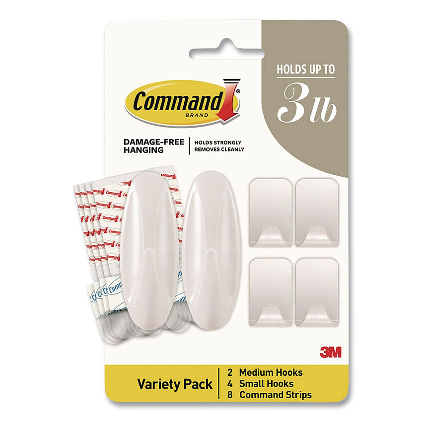 Command Limited Edition Decorative Hook Variety Pack, (4) Small (Supports 1 lb), (2) Medium (Supports 3 lb), Plastic, White, 6/Pack (PRMHP6ESF)