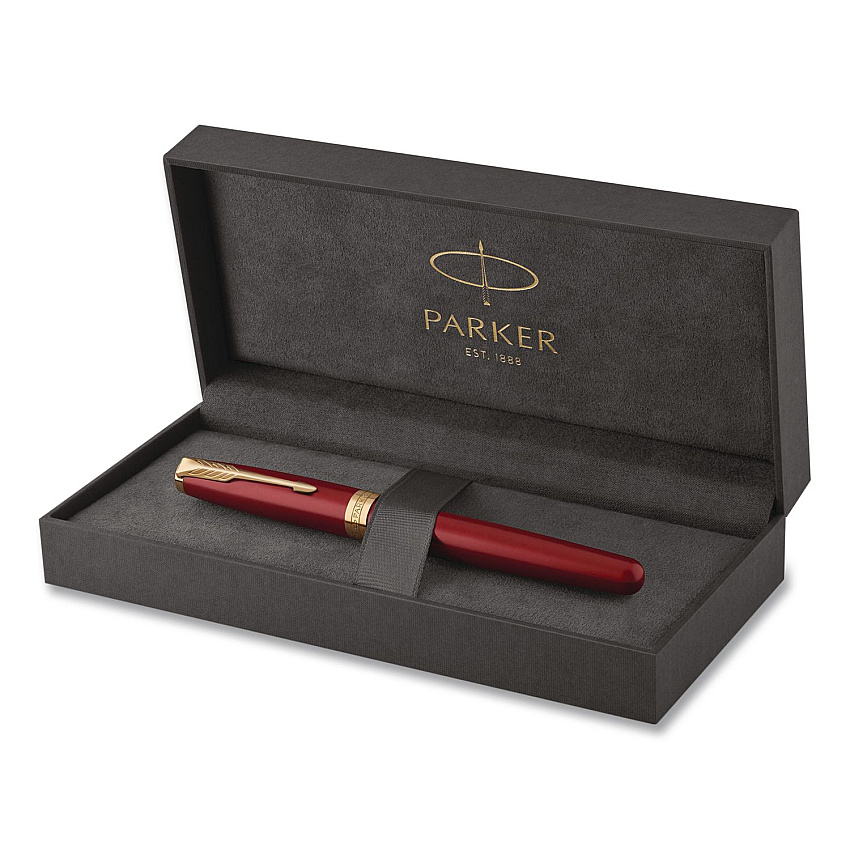 Parker Sonnet Fountain Pen with Gift Box, Medium Fountain Nib, Red Ink, Red Lacquer/Gold Barrel (1931474)