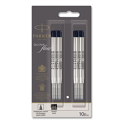 Quinkflow Refill for Parker Ballpoint Pen, Medium Conical Tip, Black Ink, 10/Pack (2119153)
