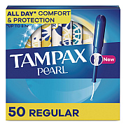 Tampax Pearl Tampons, Regular Absorbency, 50/Pack (71135)