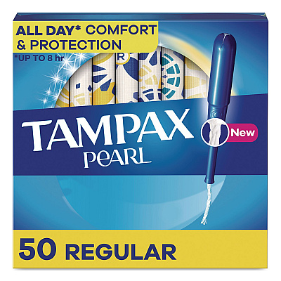Tampax Pearl Tampons, Regular Absorbency, 50/Pack (71135)