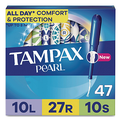 Tampax Pearl Tampons, Light/Regular/Super Absorbency, 47/Pack (71447)