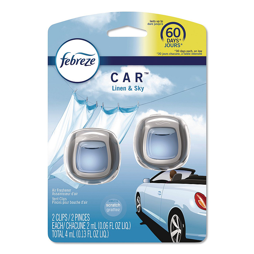 Febreze CAR Air Freshener, Linen and Sky, 2 mL, 2/Pack (811131)