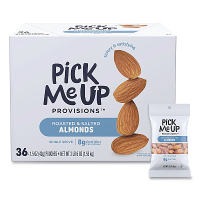 Pick Me Up Provisions Roasted and Salted Almonds, 1.5 oz Pouch, 36/Box (PM62980)