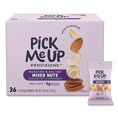 Pick Me Up Provisions Roasted and Salted Mixed Nuts, 1.5 oz Pouch, 36/Box (PM62982)