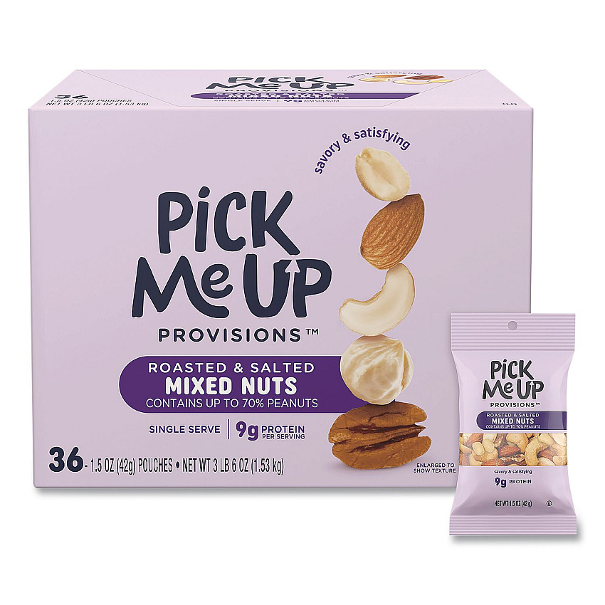 Pick Me Up Provisions Roasted and Salted Mixed Nuts, 1.5 oz Pouch, 36/Box (PM62982)