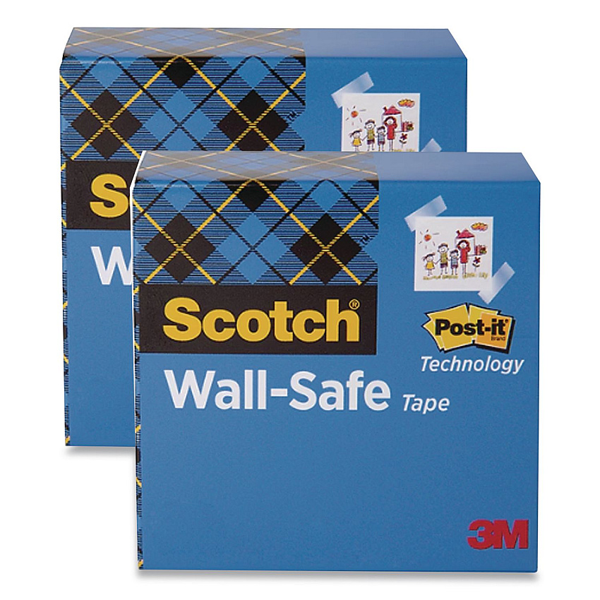 Scotch Wall-Safe Tape, 1" Core, 0.75" x 1,296", Clear, 2/Pack (7100361155)