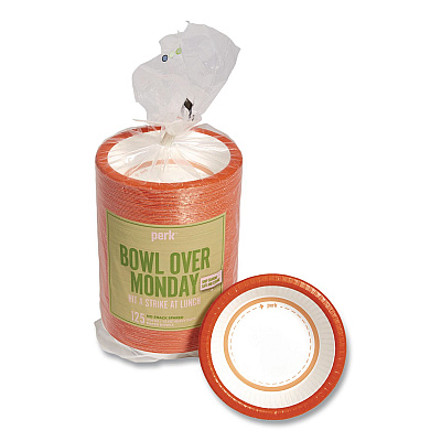 Perk Heavy-Weight Paper Bowls, 12 oz, White/Orange, 125/Pack (24375275)