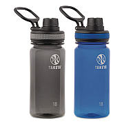 TAKEYA Tritan Plastic Water Bottle, 18 oz, 1 Royal Bottle, 1 Black Bottle, 2/Pack (51464)
