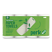 Perk Eco Recycled Paper Towels, 2-Ply, 11 x 5.9, White, 156 Sheets/Roll, 8 Rolls/Pack (PK63227)