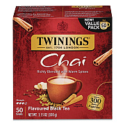TWININGS Tea Bags, Chai Black Tea, 0.07 oz Tea Bag, 50/Box (TNA55503)