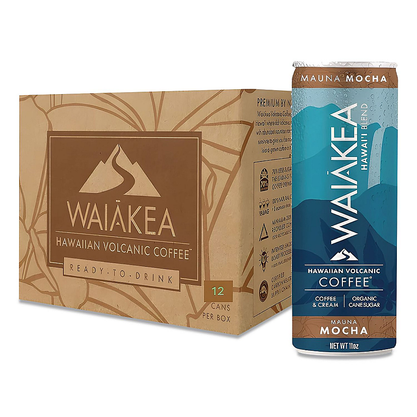 Waiakea Hawaiian Volcanic Cold Brew Coffee, Mauna Mocha, 11 oz Can, 12/Carton (NOV00627)