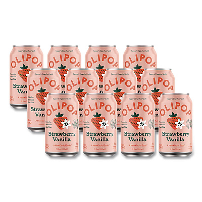 OLIPOP Prebiotic Soda, Strawberry Vanilla, 12 oz Can, 12/Carton (ICO70291)