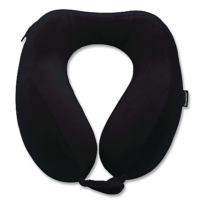 Brookstone Memory Foam Fabric Travel Pillow, One Size Fits Most, 9.84 x 5.5 x 11, Black (BNPM0001)