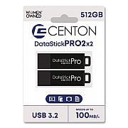 Centon DataStick Pro USB 3.2 Type A Flash Drive, 512 GB, Black, 2/Pack (S1U3P6512G2)