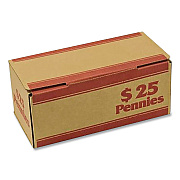 CONTROLTEK Pennies Coin Box, Accommodates $25 in Pennies, 15.5" x 19.25" x 4.5", Red/Kraft, 50/Pack (560059)