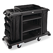 Rubbermaid Commercial Full Size Housekeeping Cart with Accessory Bundle, Resin, 3 Shelves, 2 Bins, 24.4 x 62.4 x 49, Black (2202527)