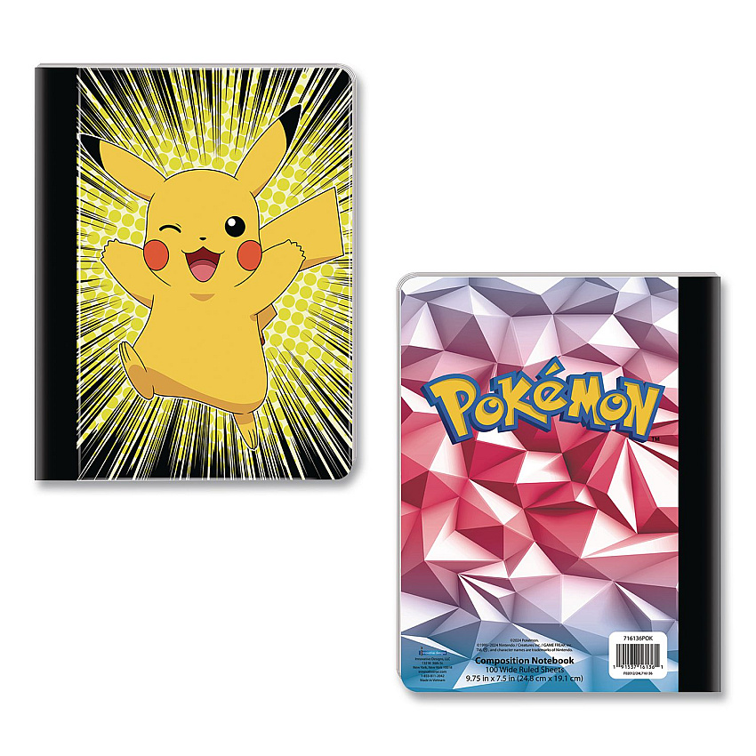 Innovative Designs Licensed Composition Book, Pokemon, Wide/Legal Rule, Multicolor Cover, (100) 9.75 x 7.5 Sheets (716136POKSA)