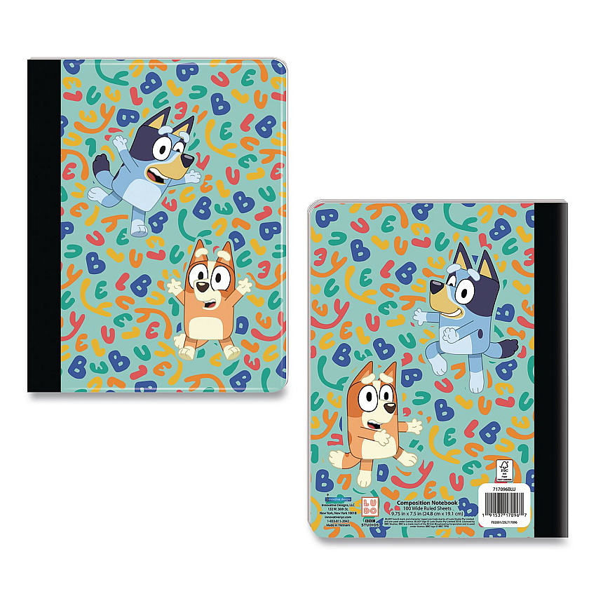 Innovative Designs Licensed Composition Book, Bluey and Bingo, Wide/Legal Rule, Multicolor Cover, (100) 9.75 x 7.5 Sheets (717096BLUSA)