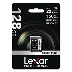 Lexar Professional SILVER Series SDXC Memory Card, 205MB/s Read Speeds and 150MB/s Write Speeds, UHS-I V30 U1 Class 10, 128 GB (LSDSIPL128GB)