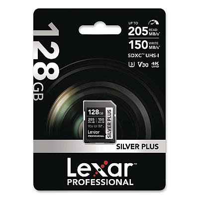 Lexar Professional SILVER Series SDXC Memory Card, 205MB/s Read Speeds and 150MB/s Write Speeds, UHS-I V30 U1 Class 10, 128 GB (LSDSIPL128GB)
