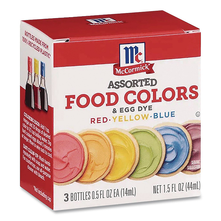 Performance Food Group Food Coloring, Red/Yellow/Blue, 0.5 oz Bottle, 3/Box (MCM05308)