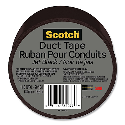 Scotch Duct Tape, 3" Core, 1.88" x 20 yds, Jet Black (920BLKC)