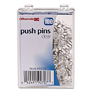Officemate Push Pins, Clear Plastic Head, 0.5" Pin, 100/Box (378820)