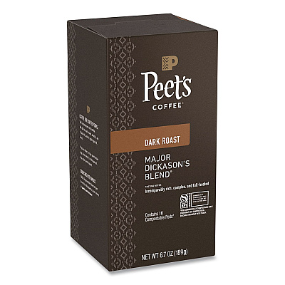 Peet's Coffee Major Dickason's Blend Coffee Pods, Dark Roast, 16/Box, 6 Boxes/Carton (PCE02781)