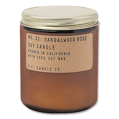 P.F. Candle Co. Sandalwood Rose Soy Candle, 40 to 50 Hours Burn Time, 2.9" d x 3.5" h, 7.2 oz, Amber (SC32)