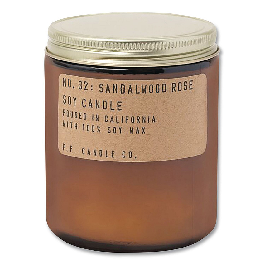 P.F. Candle Co. Sandalwood Rose Soy Candle, 40 to 50 Hours Burn Time, 2.9" d x 3.5" h, 7.2 oz, Amber (SC32)