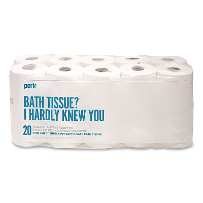 Perk Septic Safe Toilet Paper, 1-Ply, White, 1,000 Sheets/Roll, 20 Rolls/Pack (24388712)