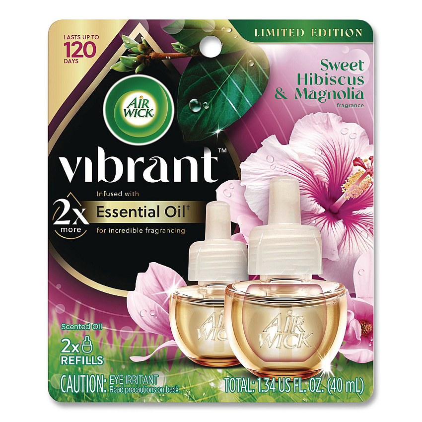 Air Wick Vibrant Scented Oil Warmer Refill, Sweet Hibiscus and Magnolia, 0.67 oz, 2/Pack (6233801048)