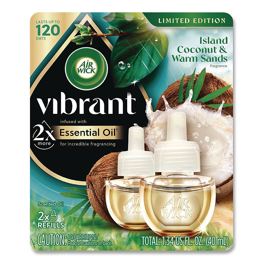 Air Wick Vibrant Scented Oil Warmer Refill, Island Coconut and Warm Sands, 0.67 oz, 2/Pack (6233801050)
