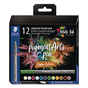 Staedtler Pigment Brush Pen Set, Medium-Firm Tip, Assorted Nature Colors, 12/Pack (371C1231035)