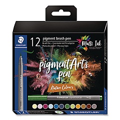 Staedtler Pigment Brush Pen Set, Medium-Firm Tip, Assorted Nature Colors, 12/Pack (371C1231035)