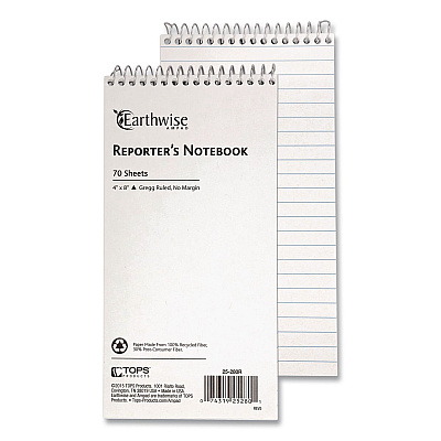 Earthwise by Ampad Recycled Reporter's Notepad, White Cover, Gregg Rule, (70) White 4 x 8 Sheets, Dozen (25280DZ)