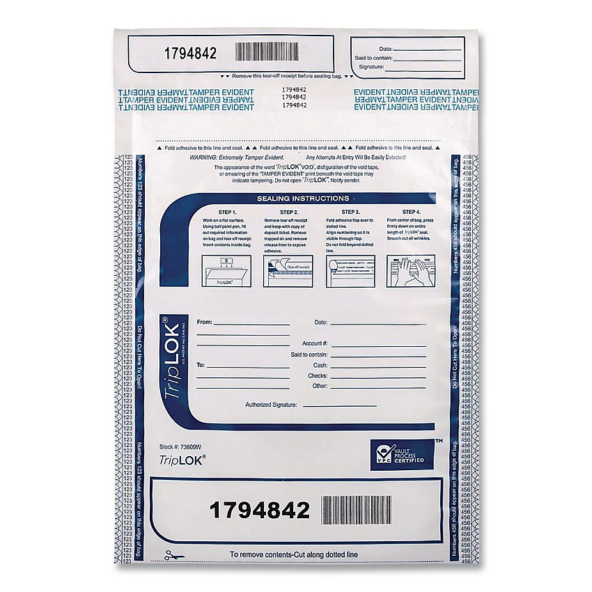 TripLOK Deposit Bag, Plastic, 9" x 12", White, 100/Pack (585032)