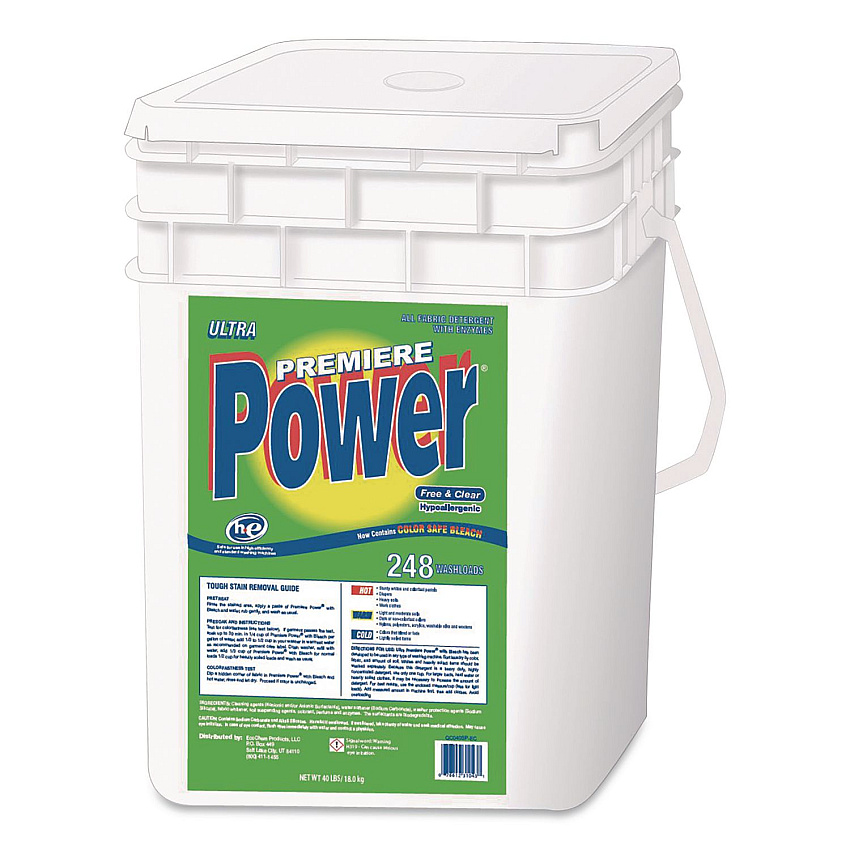 Ultra Premiere Premiere Power Laundry Detergent, HE Compatible, Free and Clear, 40 lb Pail (CQC040SPEC)