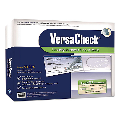 VersaCheck Custom Business Checks, Prestige Pattern, 8.5 x 11, Blue, 250 Sheets (GLO921800F00)