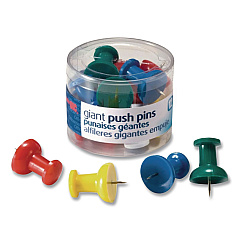 Officemate Giant Push Pins, Assorted Colors, Plastic, 1.5" Pin, 12/Pack (1266155)
