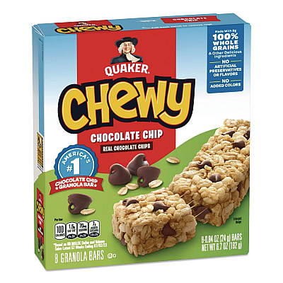 Quaker Granola Bars, Chewy Chocolate Chip, 0.84 oz Individually Wrapped, 8/Box (QUA31182)