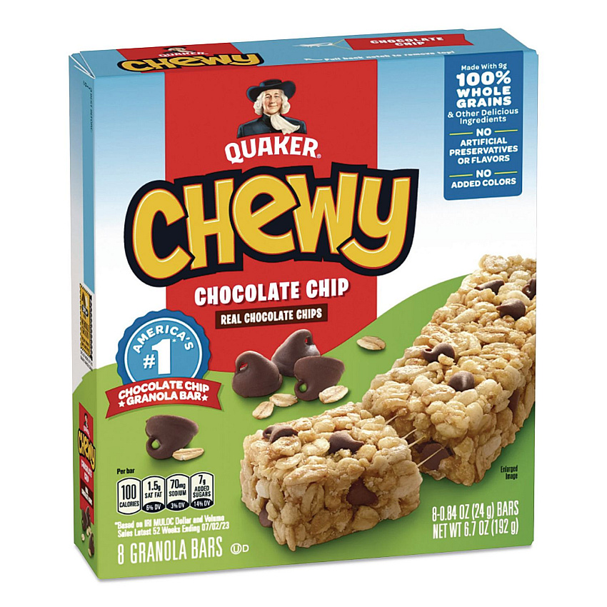 Quaker Granola Bars, Chewy Chocolate Chip, 0.84 oz Individually Wrapped, 8/Box (QUA31182)