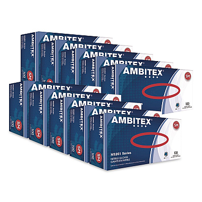 AMBITEX N5201 Series Powder-Free Nitrile Gloves, Small, 9" Long, Blue, 100/Box, 10 Boxes/Carton (NSM5201CT)