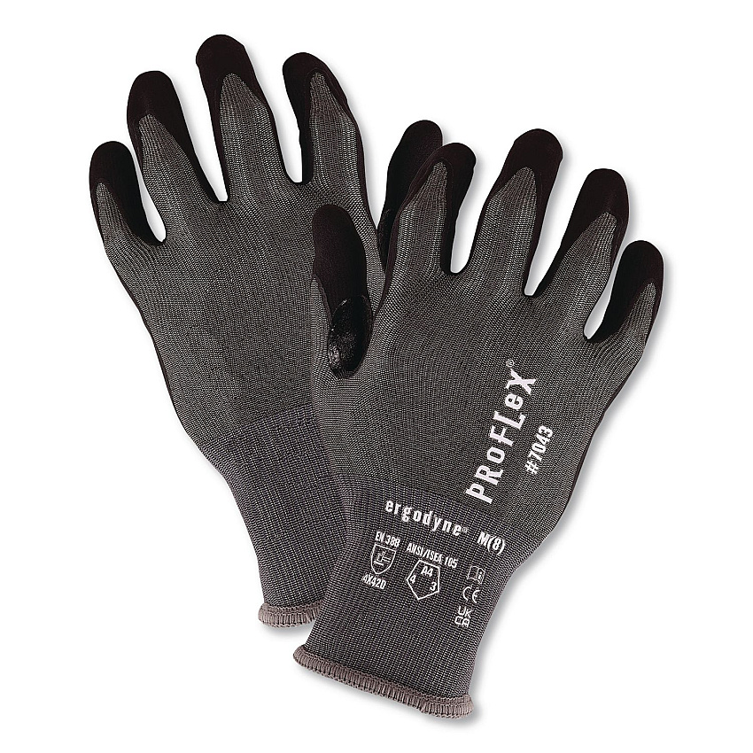ergodyne ProFlex 7043 ANSI A4 Nitrile Coated CR Gloves, EN388: 4X42D, 7.5" Long, 3X-Large (12), Gray, Pair (10527)
