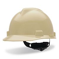MSA V-Gard Hard Hats, Vented, Front Brim, Fas-Trac III Ratchet Suspension, One Size Fits Most (6.5 to 8), Light Buff (495856)